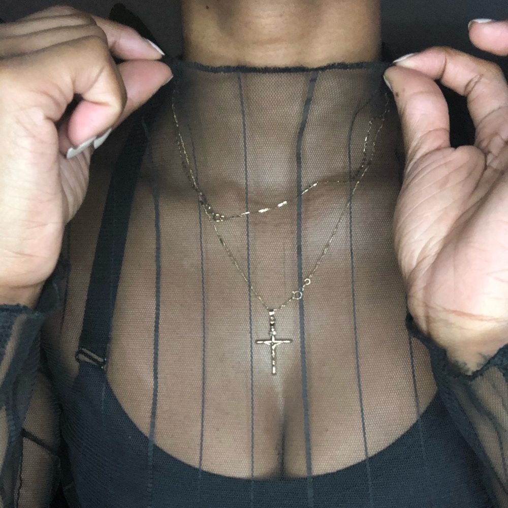 Sheer pinstriped top (bra not included)